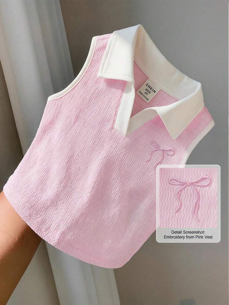 SHEIN Blusa casual de punto rosa de niña, top de tirantes, verano, bebé, blusas de verano, polo a rayas - Rosa - Añade 1