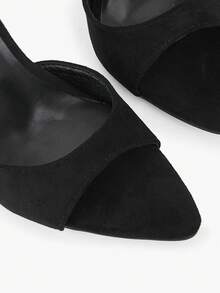 Glitzique Women's High Heel Sandals With Red Bow Mesh Decoration, Pyramid-Shaped Pointed Toe High Heel Mule Slippers, Elegant Party Heels - Black - View 5