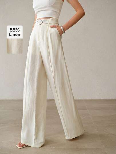 MOTF PREMIUM LIGHT LUXURY FASHION DESIGN WIDE LEG WOMEN'S LINEN LONG PANTS