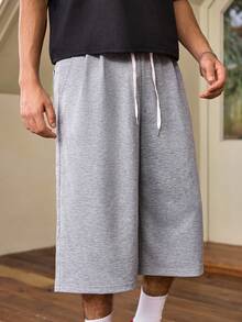Whitmere Men's Casual Elastic Waist Drawstring Loose Straight Leg Knee-Length Shorts, Summer - Light Grey - View 6