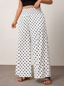 Enliva Plus Size Women's Pure Apricot Polka Dot Wide Leg Pants, Elegant Style, Fashionable And Versatile, Suitable For Commuting And Office Wear - Multicolor - View 6