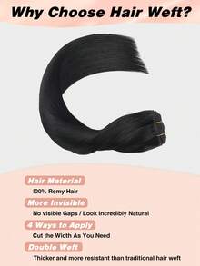 Seamless Natural Blending Jet Black 100g Sew In Hair Extensions Real Human Hair Black 22inch Remy Double Weft Hair Extensions For Volume And Length - S1 - View 4