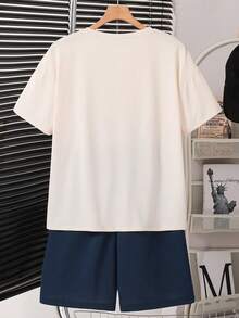 SHEIN 青少年男孩休閒酷感舒適長袖連帽衫與長褲套裝 - 彩色 - 查看 2