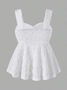Girls' Summer Hollow Out White Casual Cute Vacation Tank Top Formal Party - White - View 6