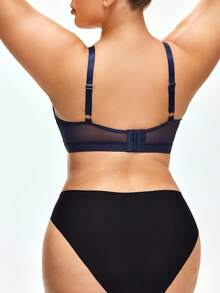 SHAPORA Curve Lingerie 日常穿着简约网眼拼接大码钢圈文胸，海军蓝 - 藏蓝色 - 查看 2