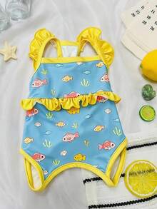 PETSIN Pet Swimsuit, Ruffled One-Piece Pet Bathing Suit With Cute Sea Fish Print, Quick Dry Puppy Swimwear For Small Dogs & Cats, Summer Beach Pool Outfit - Blue - View 2