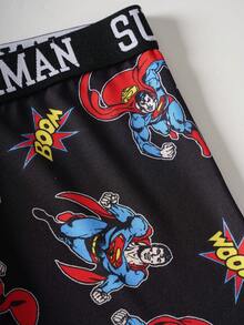SUPERMAN X SHEIN Men's Cartoon Print Comfortable Casual Boxer Shorts - Black and White - View 6