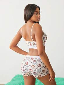 Rick and Morty X SHEIN Set Pakaian Dalam Camisole dan Celana Pendek Motif Kartun - Putih - View 2