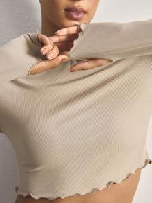Ocili Women's Solid Color Long Sleeve T-Shirt And Flare Pants Casual Pajama Set - Khaki - View 6