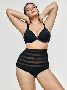 SHAPORA Plus Size Mesh Shapewear Bottom Casual Light Super High Waist - Black - View 2