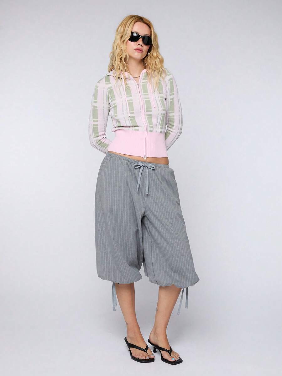 COUREZ Low Rise Crop Pinstripe Parachute Shorts / Y2K 90s Summer ...