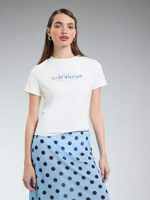 COUREZ Short Sleeve Shrunken Fit T-Shirt / Y2K Casual Autumn Summer For Women Going Out Everyday Fall Top White - Pale Yellow - View 4