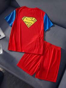 SUPERMAN X SHEIN Men's Print Top And Shorts Loungewear Set - Blue - View 2