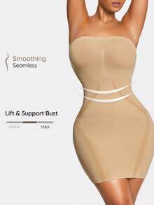 SHAPORA Robe moulante sans bretelle de couleur unie pour femmes - Nude - Voir 1