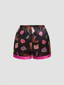 Chillnights Young Fashion 活力愛心豹紋眼對比純色印花翻領開襟大尺碼女款睡衣套裝 - 黑色 - 查看 14