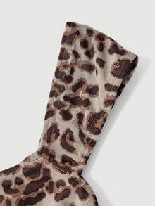 SHEIN MOD Bow Asymmetric Ruched Mesh Grey Leopard Print Print Top Club Night Summer Sexy - Brown - View 6