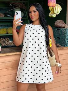 SHEIN CURVE+ Plus Size Summer Casual Polka Dot Print Denim Dress Dresses For Women Summer - White - View 5