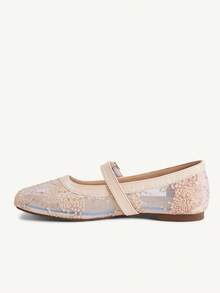CUCCOO CHICEST 春夏新款杏色蕾絲網面女款平底鞋 時尚優雅百搭通勤低楦頭夏季透氣網面 - 煙花網杏色H3# - 查看 4