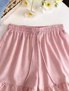 Resyla Women's Solid Color Drawstring Waist Casual Versatile Daily Wear Shorts - Pink - View 3