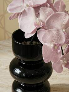 Cirelle 1個極簡黑色花瓶，現代分層雕塑花架，亮面裝飾花瓶，適用於客廳、臥室和辦公室，優雅家居裝飾，送給朋友和家人的貼心禮物，適合鮮花或乾燥花卉布置 - 黑色花瓶 - 查看 2