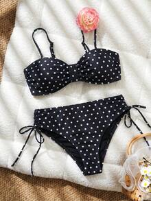 Swim Lushoire 春夏時尚熱銷全身印花女款性感海灘度假兩件式分體比基尼套裝 - 黑色 - 查看 6