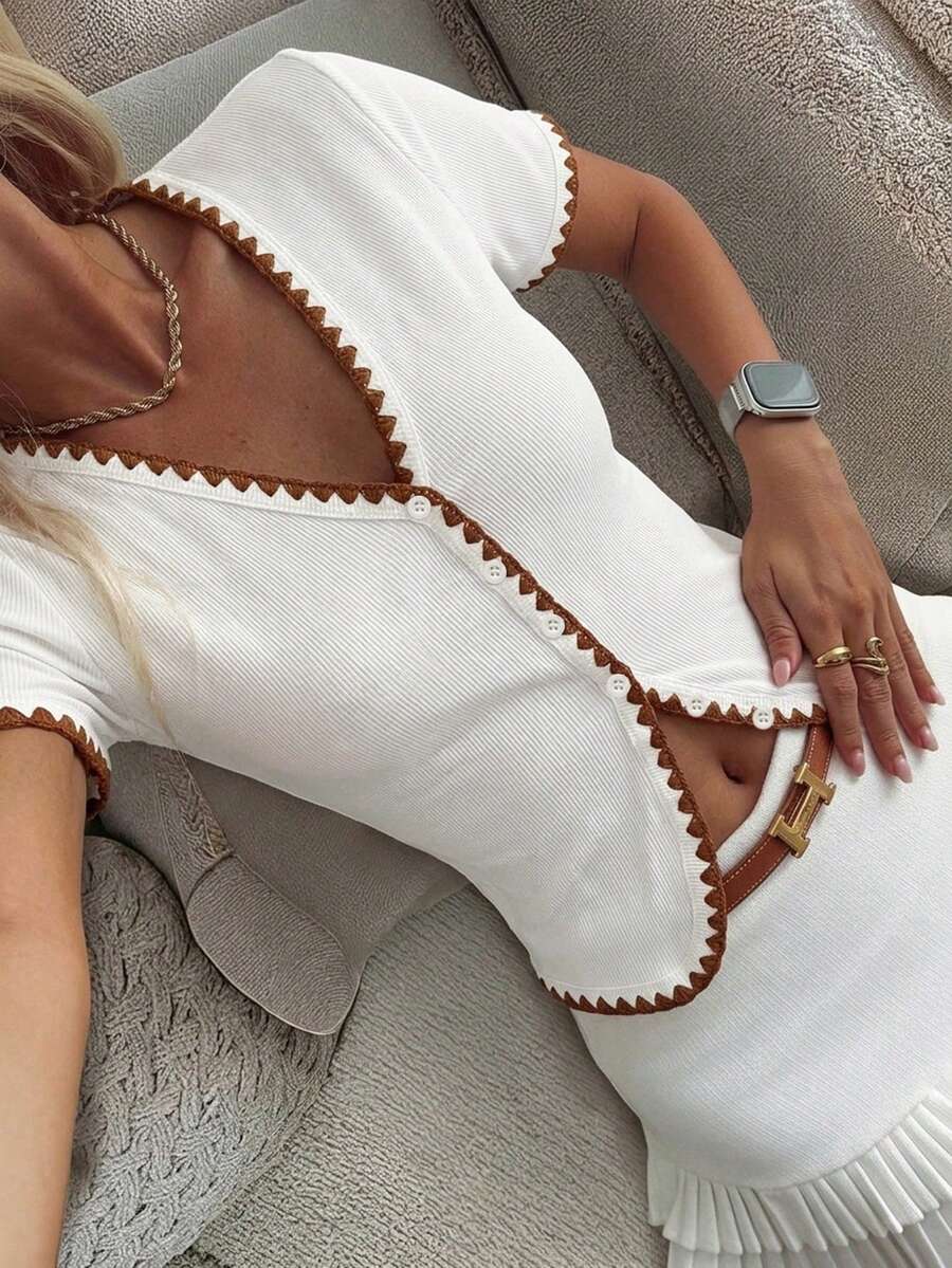 Livesso 女款貝殼刺繡單排扣長袖修身開襟外套 - 白色 - 查看 1