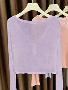 Resyla Soft Skin Ice-Feel V-Neck Half-Open Front Short Cover-Up - Mauve Purple - View 2