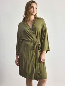 Ocili Jubah Santai Ukuran Besar yang Sangat Lembut, Halus & Bernapas, Cocok Dipadukan dengan Semua Pakaian Dasar - Dark Green - View 3
