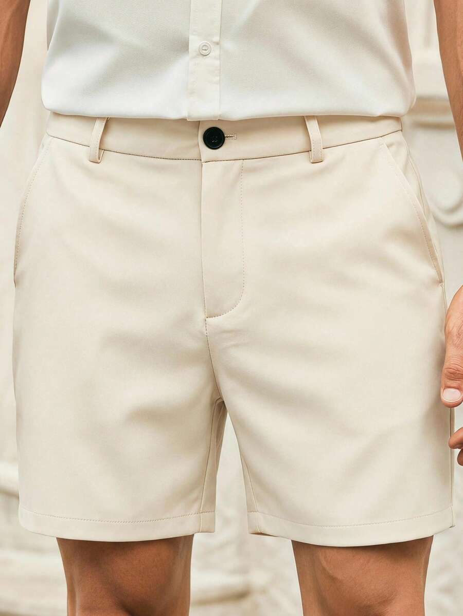 HIMLAND Men's Solid Color Casual Pocket Shorts Vacation White Summer