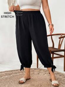 SHEIN CURVE+ Plus Size Women's Cool Fabric Black 7-Inch Pants Formal Vacation Summer Casual - Black - View 6