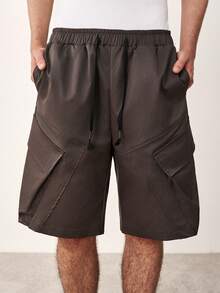 TOKVUE Men's Solid Color Drawstring Waist Cargo Pocket Casual Shorts - Flint Stone - View 7