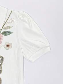 SHEIN Franclia 素色都市商務通勤風優雅日常穿搭浪漫女款T恤 - 白色 - 查看 4