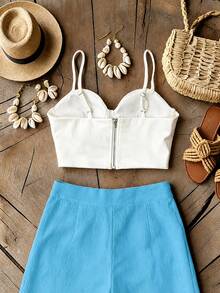 Franclia Women's Casual Vacation Sleeveless Camisole Top And Wide Leg Pants 2 Pieces Set - Blue - View 4