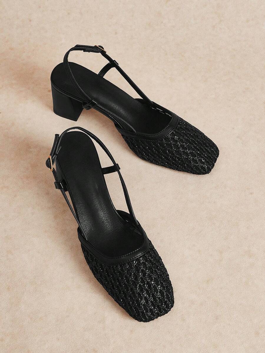 Rosivie Women's Fashion Brown Woven Hollow High Heel Pumps For Christmas - Black - View 1