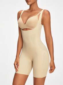 SHAPORA Women's Solid Color Bodysuit Shapewear - Apricot - View 4