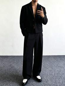 Manfinity Homme 男士純黑色商務休閒西裝，正式款 - 黑色 - View 7