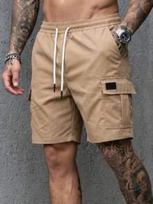 Manfinity Homme Pantalones cortos cargo para hombre de unicolor con cintura elástica, cordón y bolsillos - Multicolor - Ver 4