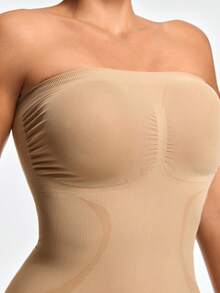 SHAPORA Mono de mujer minimalista unicolor con drapeado en el escote y pierna recta - Albaricoque - Ver 6