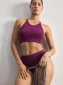 Ocili 2pcs/Set Seamless Comfortable Minimalist Bra And Thong Panty Set For Women - Purple - View 3