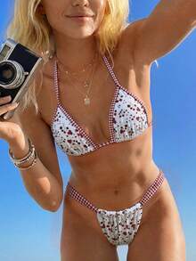 Swim Mod Women's Spring/Summer Random Print Halter Bikini Set - Multicolor - View 4