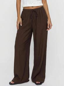 Avantive Women's Solid Color All-Match Versatile Drawstring Loose Casual Long Pants 2pcs - Multicolor - View 3