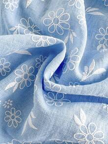 SHEIN Vintaside Kids 女嬰時尚優雅可愛休閒簡約刺繡藍色細肩帶洋裝，舒適梭織面料膝長中長版 3D 大蝴蝶裝飾，春夏新款，適合生日派對、日常穿著、外出、度假與旅行 - 藍色 - 查看 9