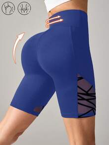 Easithlete Easithlete Celana Pendek Wanita Model Saku Jala Patchwork Kasual Serbaguna untuk Aktivitas Olahraga Sehari-hari - Royal Blue - View 2