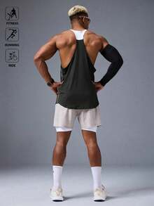 Acti Log Men's Round Neck Black And White Sports Tank Top, Gym - Black - View 2