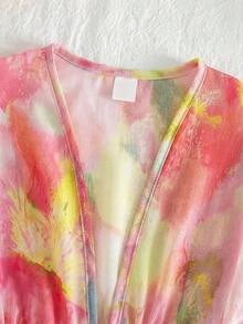 SHEIN 少女度假紮染印花腰繫帶和服式罩衫 - 彩色 - 查看 4