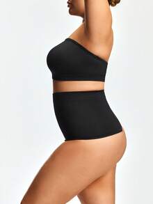 SHAPORA Bộ đồ định hình gợi cảm áo ống trơn cỡ lớn và quần short khoét rỗng - màu đen - Xem 4