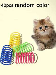 PETSIN 宠物猫自娱玩具，塑料彩色弹簧弹跳互动猫玩具，猫咪用品，猫咪螺旋弹簧/纸质褶皱玩具，2/4/8/10/12/20/30/40/50/60 片装，创意玩具，消磨时间，保持健康，耐用塑料彩色玩具，适合拍打、啃咬、追逐，适合猫咪，情人节猫狗礼物 - 彩色 - 查看 21