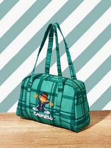 GARFIELD | SHEIN A Green Plaid Cartoon-Patterned Shoulder Bag For Students, Commuters, And Travel Storage - Green - View 1