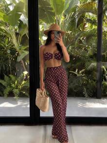 Costavie Vacation Beach Polka Dot Print 3 PiecesSeparates Swimsuit - Multicolor - View 1