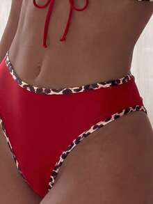 Swim Mod Pakaian Pantai Musim Semi Wanita, Set Bikini Tali Spaghetti Modis Terbaru untuk Liburan Pantai, Warna Merah Tropis - MultiWarna - View 4